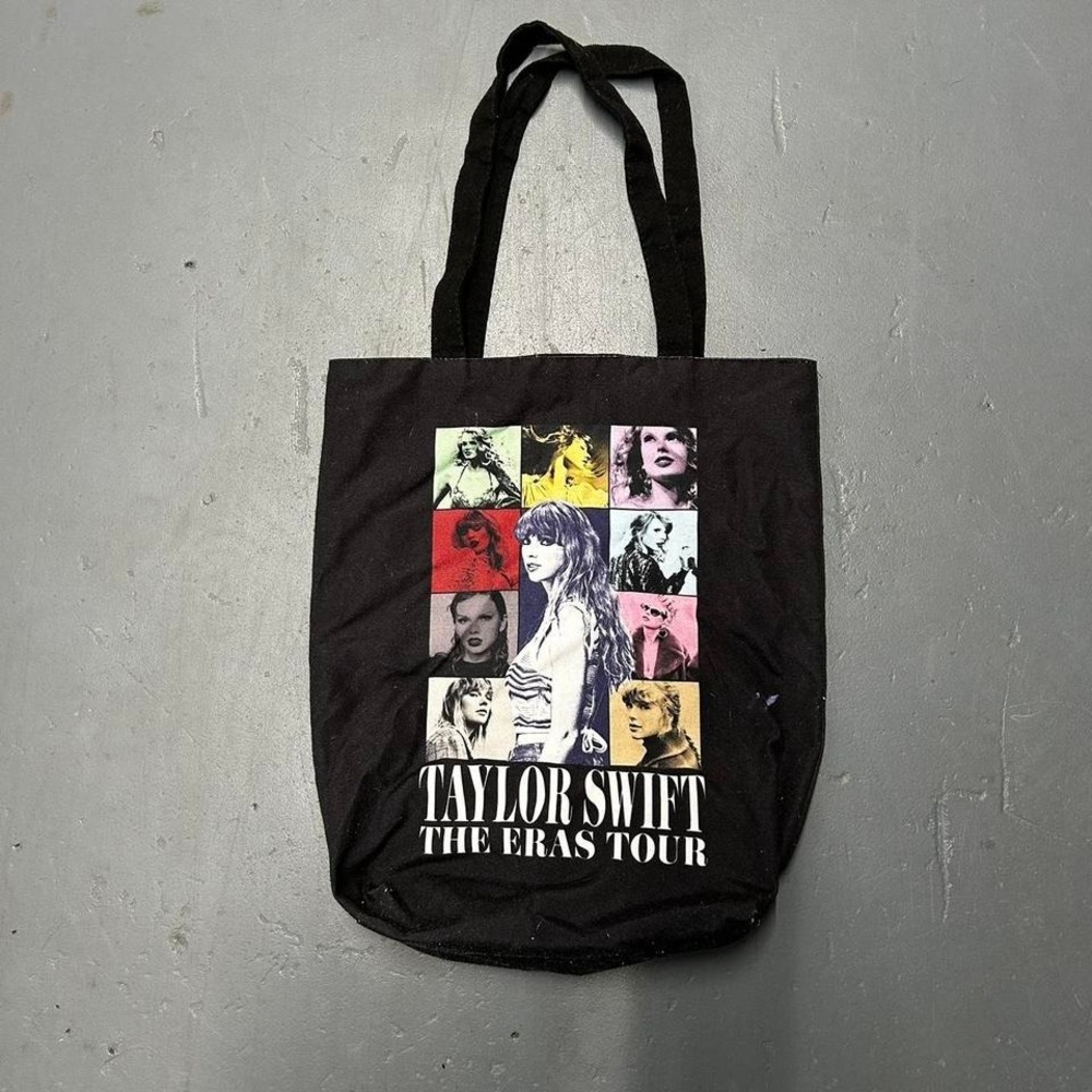 Taylor Swift Eras tour double sided black graphic tote bag